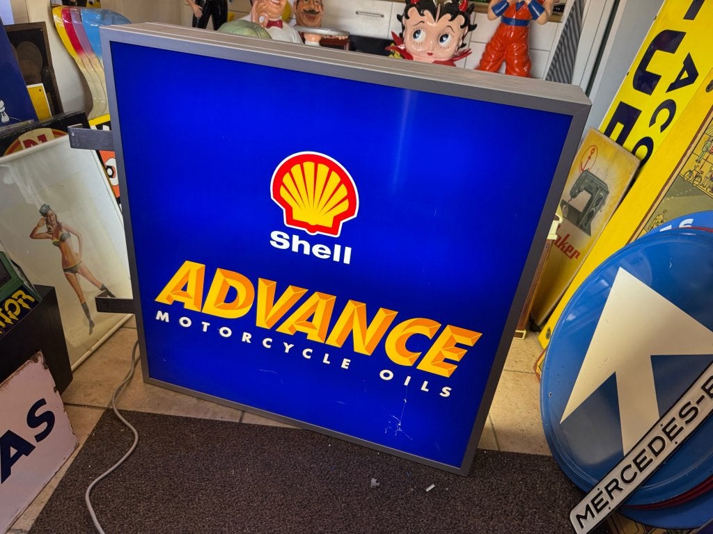 Shell Advance Motorcycle Oils Lichtbak Reclamebord, Ophalen, Gebruikt, ., Lichtbak of (neon) lamp