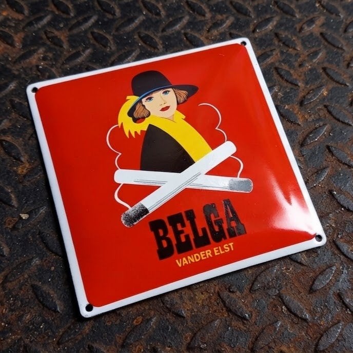 Emaille Schild BELGA vd Elst Sigaretten Reclamebord Vintage, Verzamelen, Verzenden, Gebruikt, Reclamebord