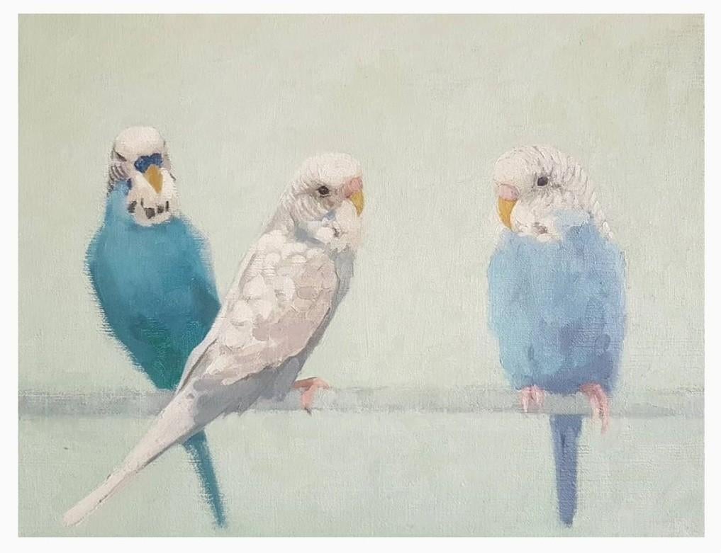 Vogels in kooi - Olieverf op doek, Antiek en Kunst, Ophalen