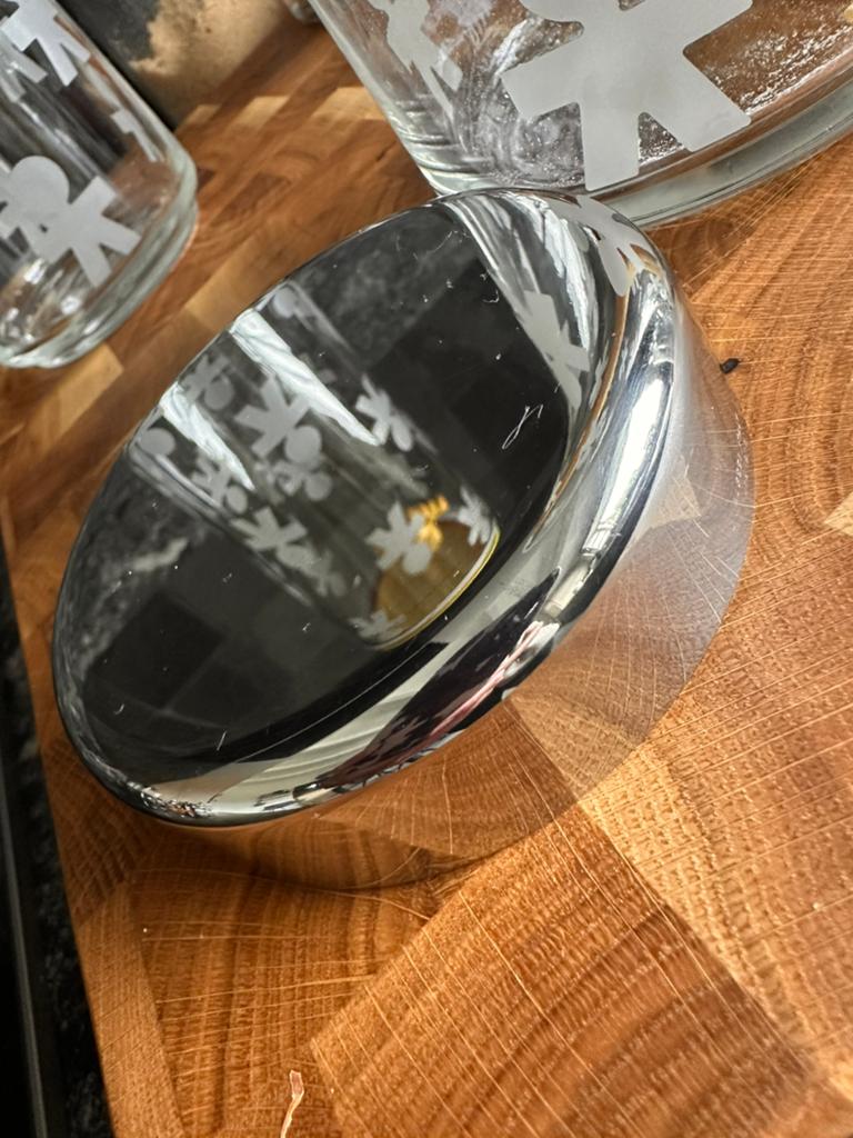 Ik ZOEK : ALESSI GIROTONDO , Deksel inox , zie foto’s, Ophalen, Zo goed als nieuw, Alessi
