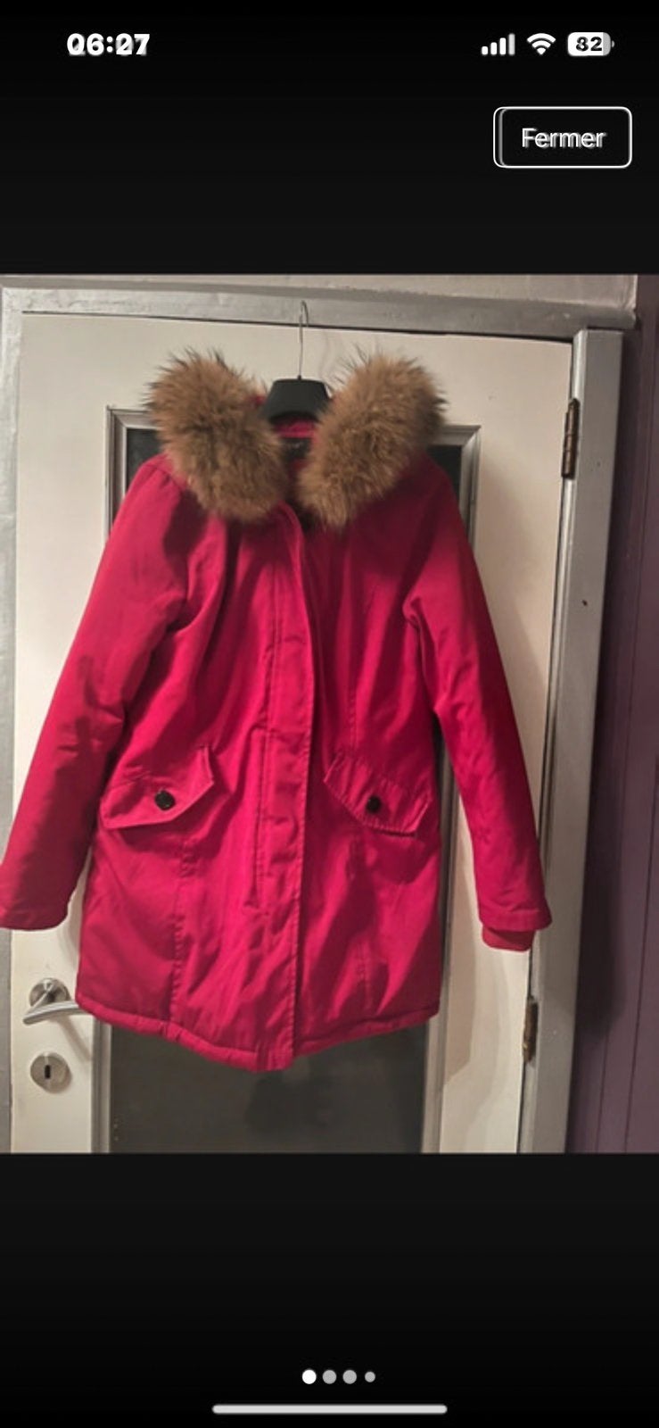 Parka Rouge Attentif Paris avec Fourrure Amovible – T40, Enlèvement ou Envoi, Comme neuf, Rouge