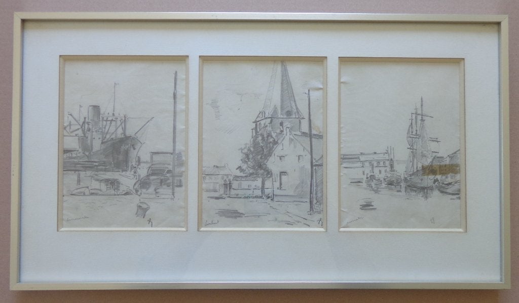 JACK GODDERIS / 3 TEKENINGEN / ORIGINEEL WERK 31x56cm KADER, Enlèvement ou Envoi