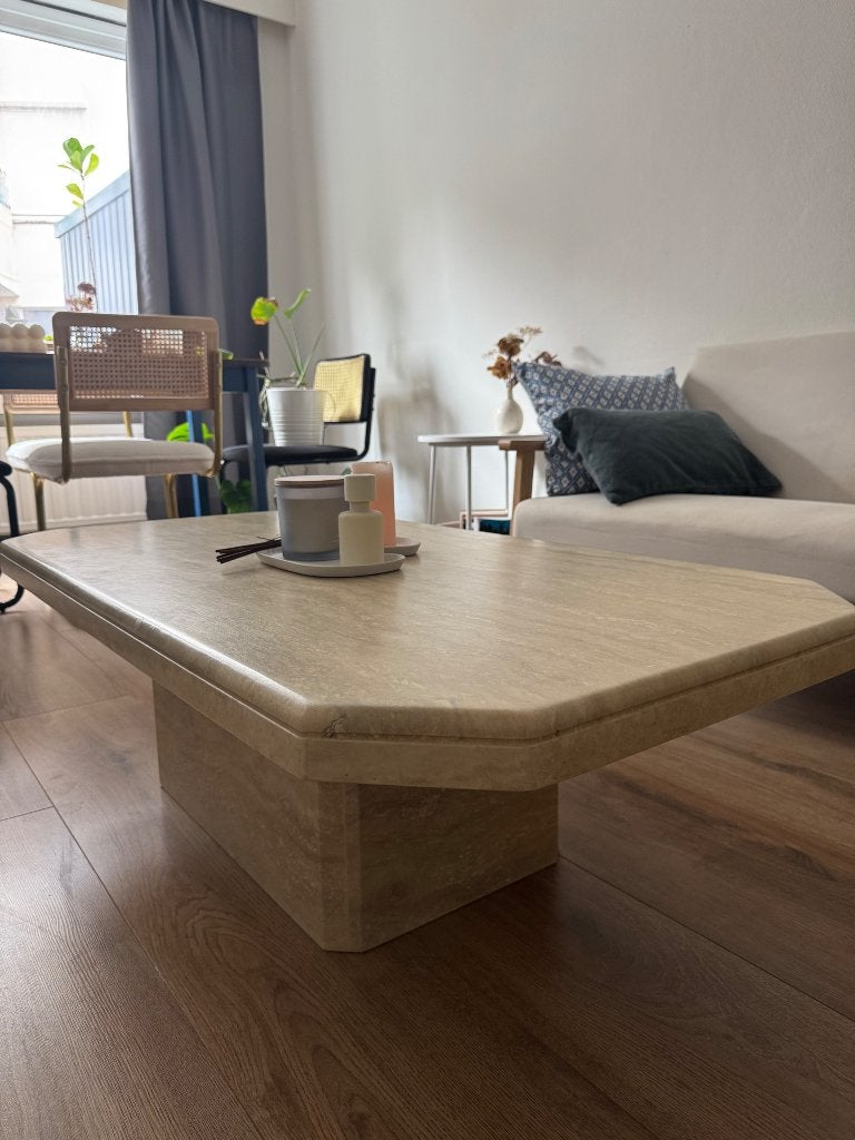 Salontafel Travertijn, Ophalen, 100 tot 150 cm, Vierkant, 50 tot 100 cm
