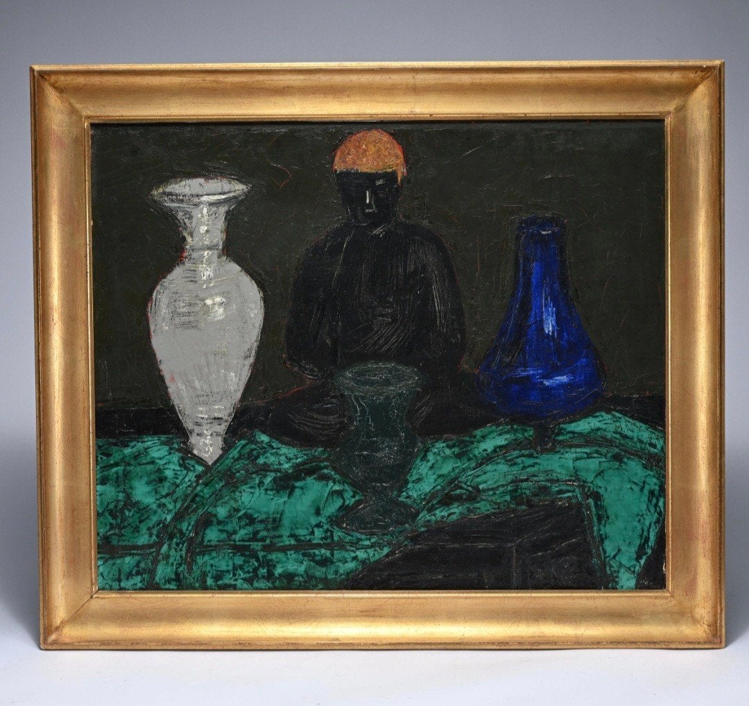 SLABBINCK Rik " Stilleven met boeddha" olie op doek, Antiquités & Art, Art | Peinture | Classique, Enlèvement, Nature morte, Toile