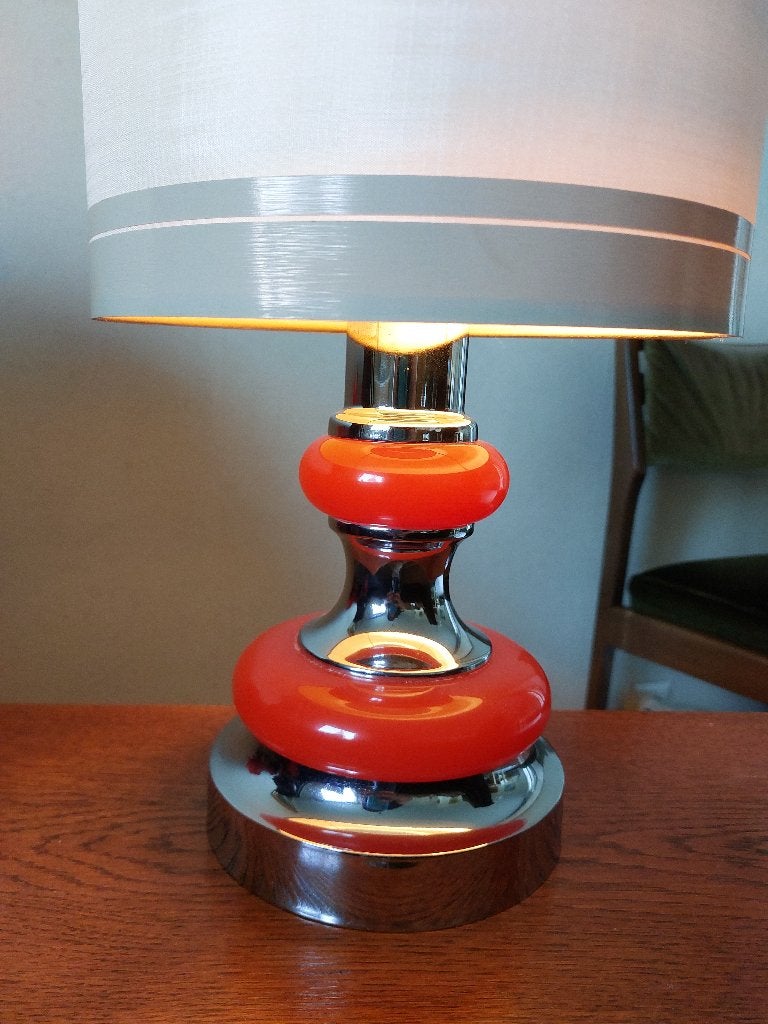 Space Age vintage tafellamp uit de 70's - oranje en chroom, Ophalen