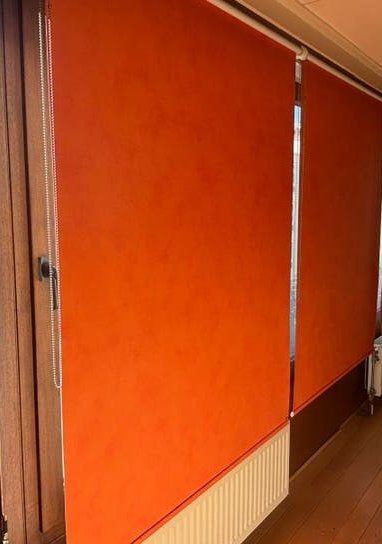 5 zonneschermen Luxaflex oranje/wit, Tuin en Terras, Ophalen, Zo goed als nieuw