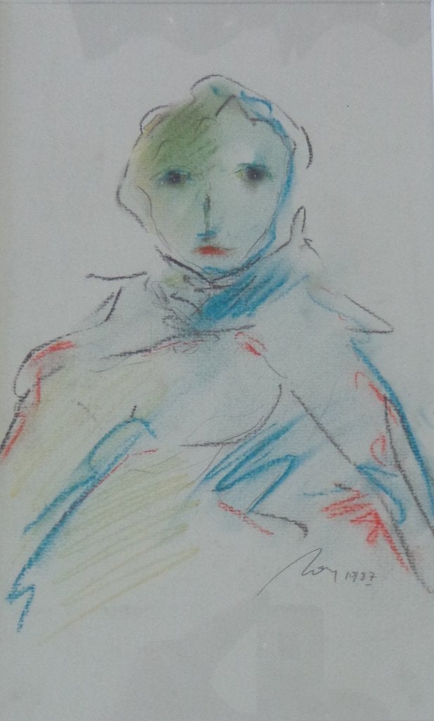 OMAR VAN MEERVELDE / PORTRET / ORIGINEEL / 49x29cm / KADER, Pastel, Glas, Ophalen of Verzenden, Gesigneerd