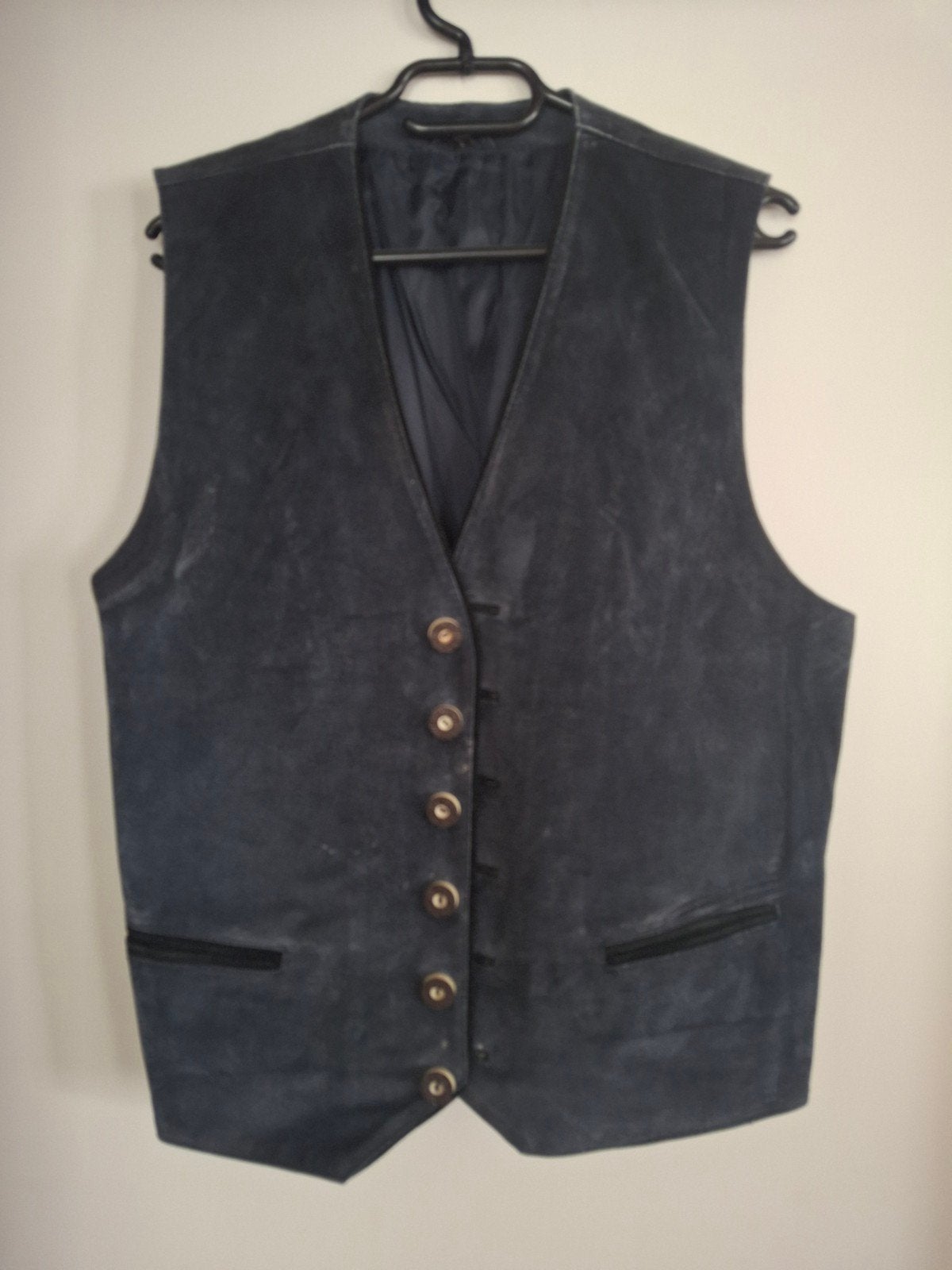 Blauw gilet leder, maat L., Ophalen of Verzenden, Maat 52/54 (L), Blauw