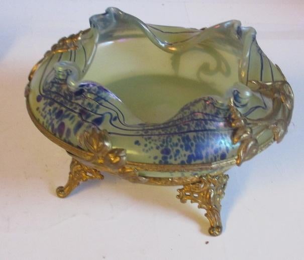 schitterend art nouveau vaasje coup Loetz in montuur, Antiek en Kunst, Antiek | Glaswerk en Kristal, Verzenden
