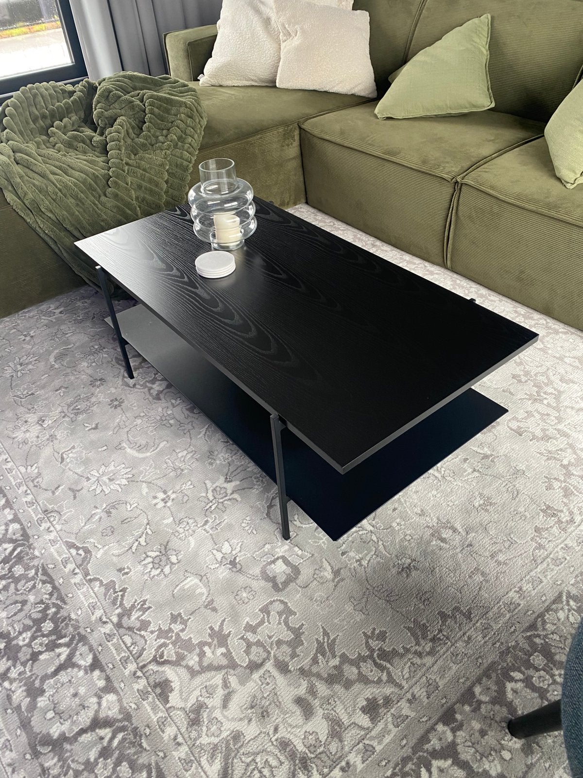 Salontafel Angus zwart metaal en melamine houtstructuur, Huis en Inrichting, Tafels | Salontafels, Zo goed als nieuw, Metaal, Ophalen