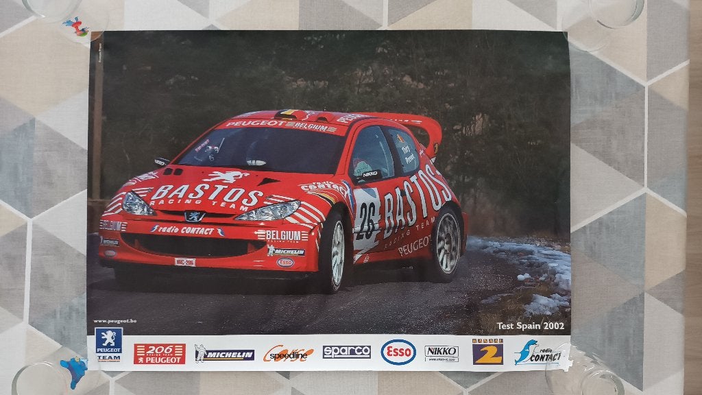Poster Peugeot 206 WRC 2002 Thiry, Enlèvement ou Envoi, Rectangulaire horizontal, A1 jusqu'à A3, Comme neuf