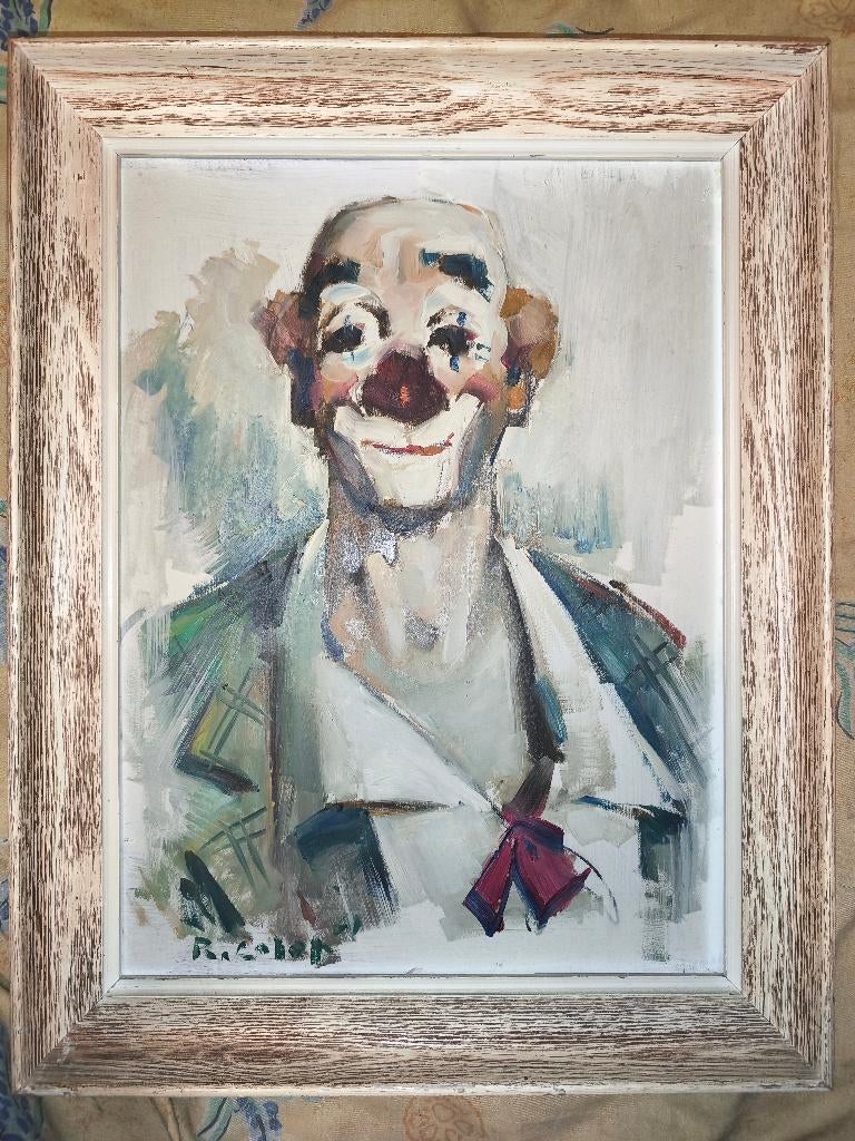 Huile sur panneau clown signe robert colot, Antiek en Kunst, Ophalen of Verzenden