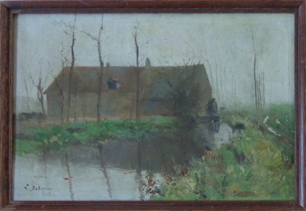 ERNEST BETIGNY / HOEVEZICHT / OLIEVERF DOEK / 43x63cm KADER, Enlèvement ou Envoi, Paysage, Expressionniste, Toile