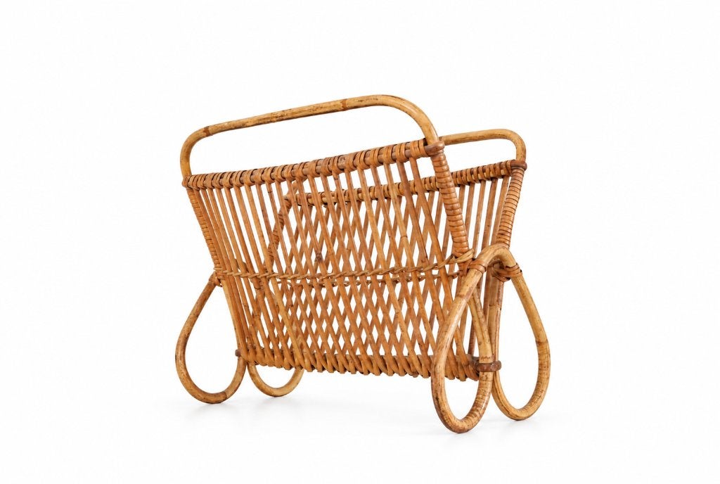 vintage mid-century rotan bamboe krantenbak, Huis en Inrichting, Krantenbak, Ophalen, Gebruikt, Vintage