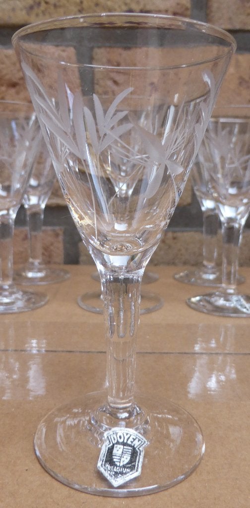 15 kristal glazen - bladmotief - Doyen - België - 10x5 cm, Ophalen, Zo goed als nieuw, Overige typen