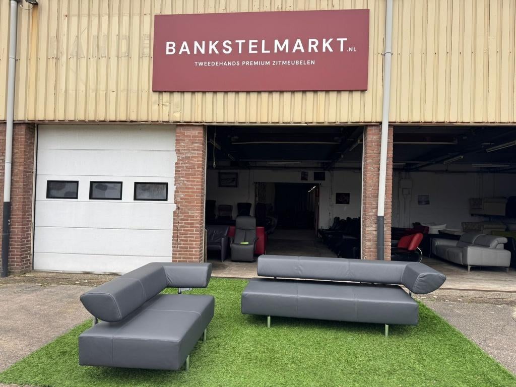 Bankstel design topmerk COR ARTHE banken grijs leer relax, Huis en Inrichting, Zetels | Zetels, Zo goed als nieuw, Rechte bank