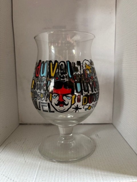 Duvel glas Denis Meyers te koop, Verzamelen, Ophalen of Verzenden, Zo goed als nieuw, Glas of Glazen, Duvel