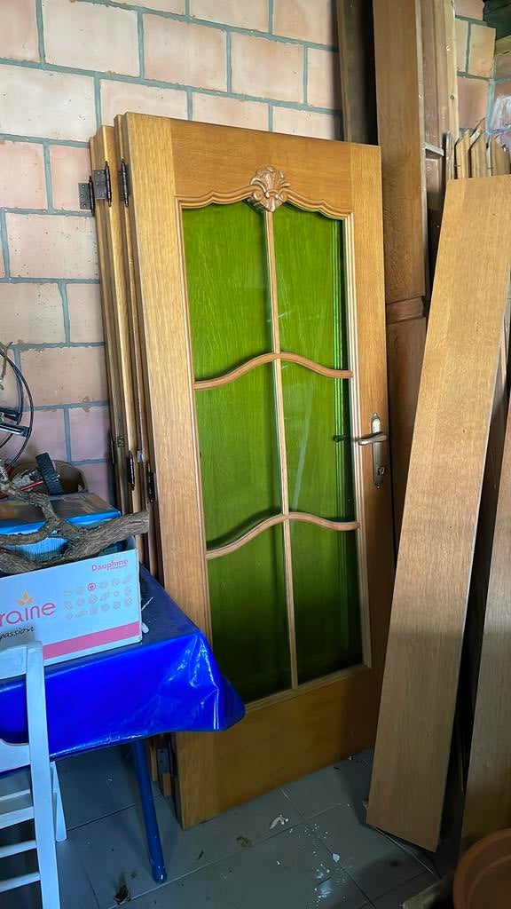 4X Deur met groen glas en 1 deur dicht, Enlèvement, Comme neuf, Verre