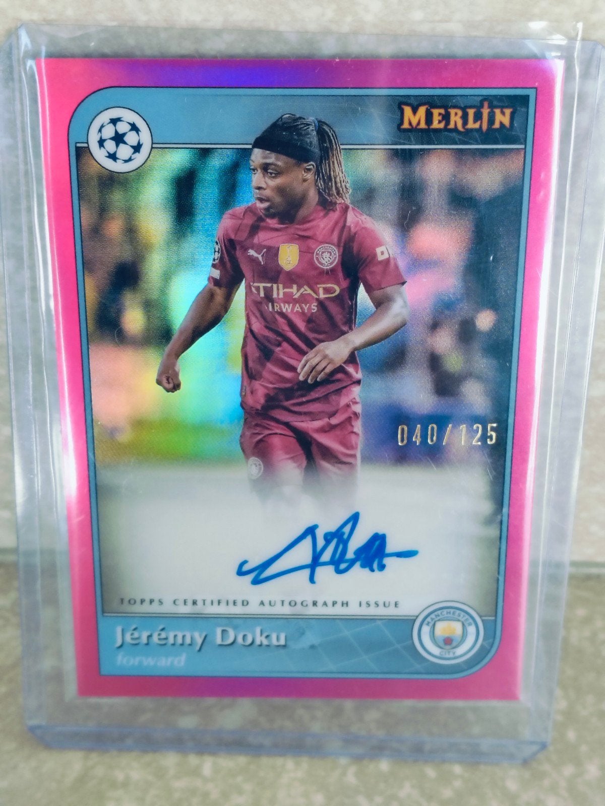 Topps merlin Jeremy Doku autograph genummerd, Ophalen of Verzenden