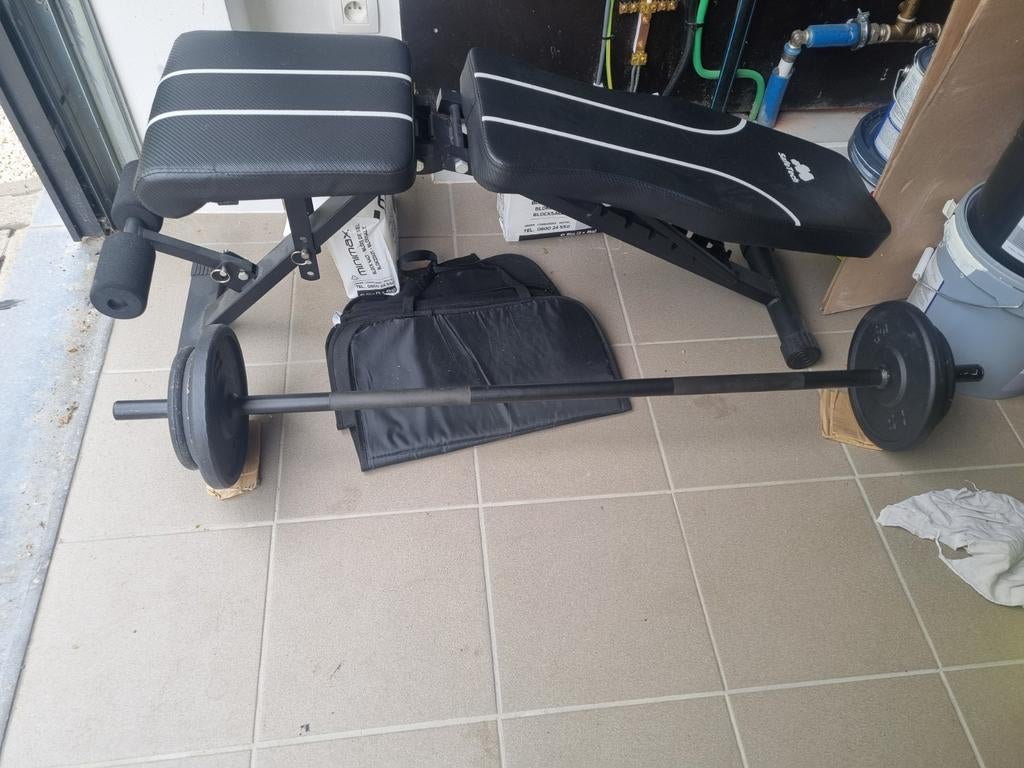 Gewichten + benchpress bar, Sport en Fitness, Ophalen