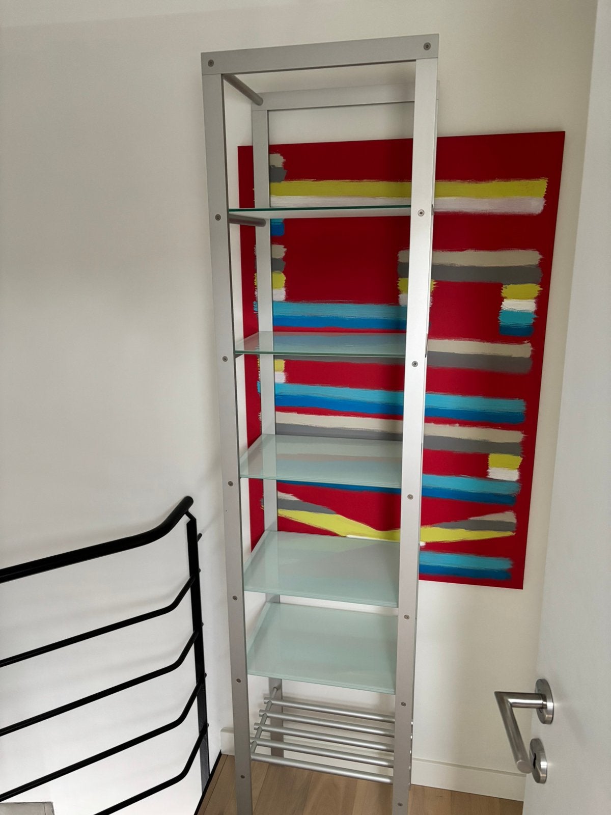Aluminium rek met 5 matglazen leggers, Huis en Inrichting, Ophalen, Gebruikt