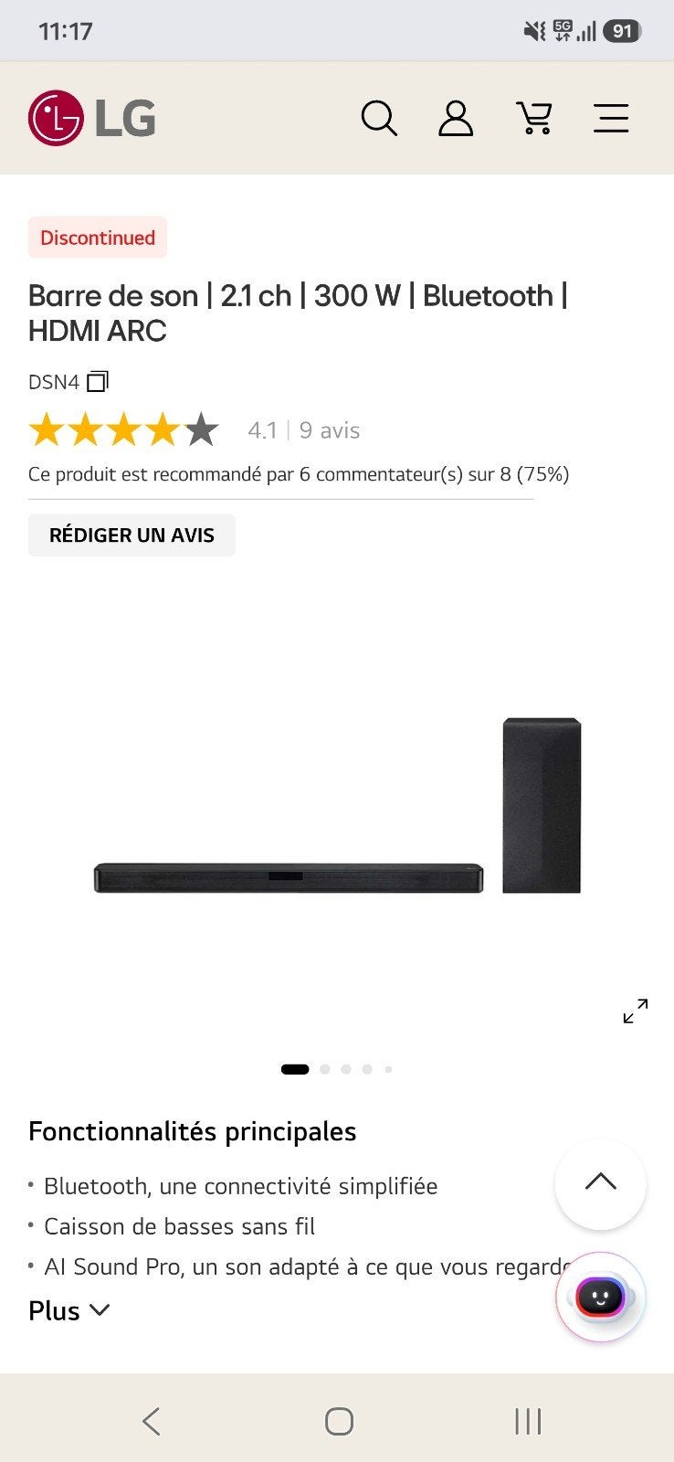 Barre de son Lg, Enlèvement, Bluetooth, Comme neuf