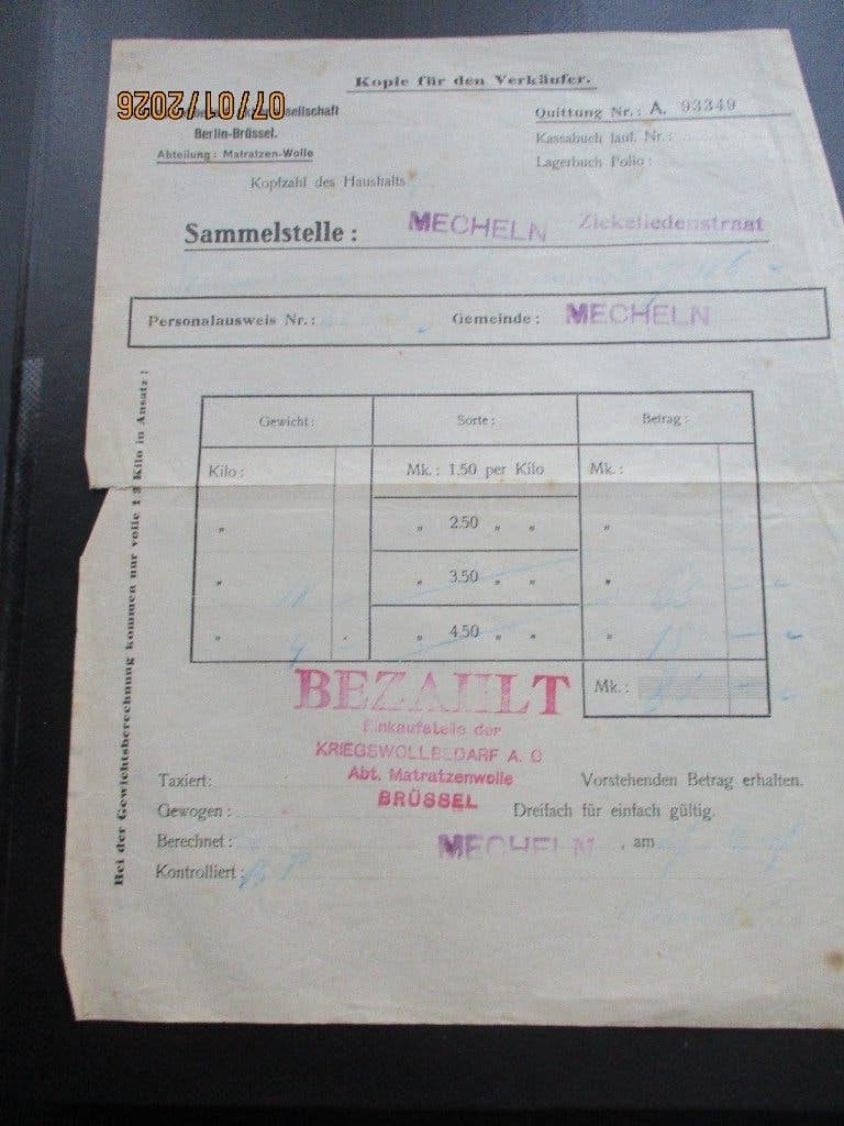 1917. Réception de la vente de laine aux Allemands, Envoi