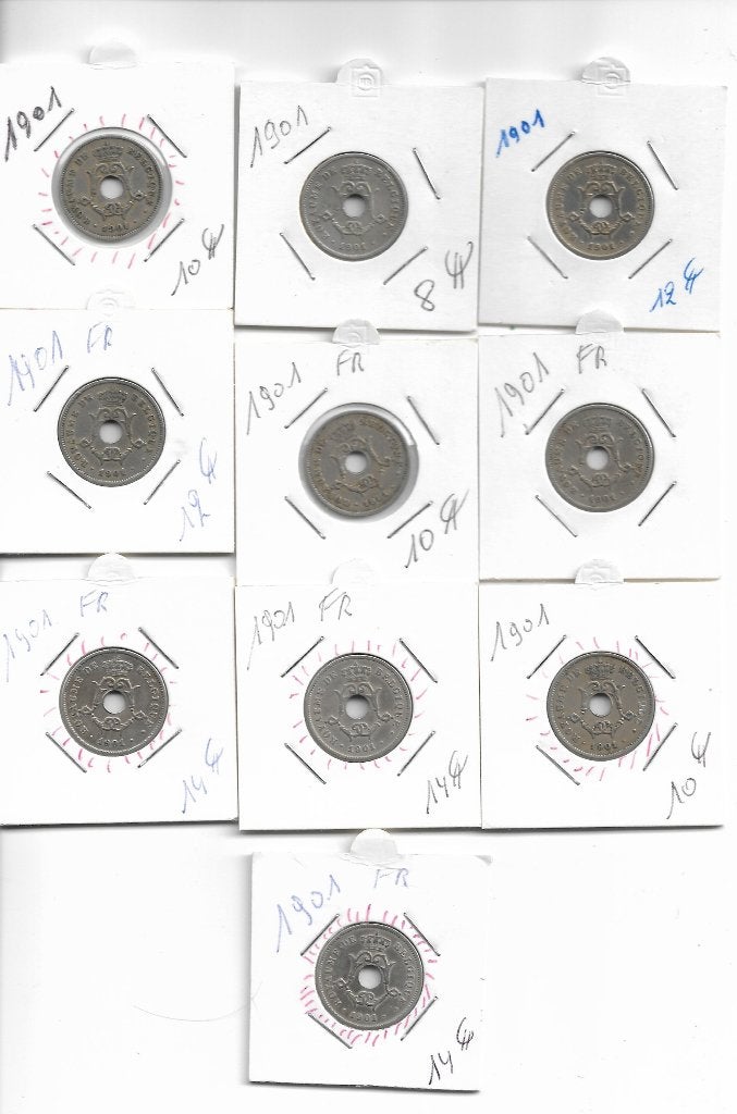 Belgique : 10 x 10 ct 1901 FR (le plus rare) = morin 257, Envoi, Monnaie en vrac
