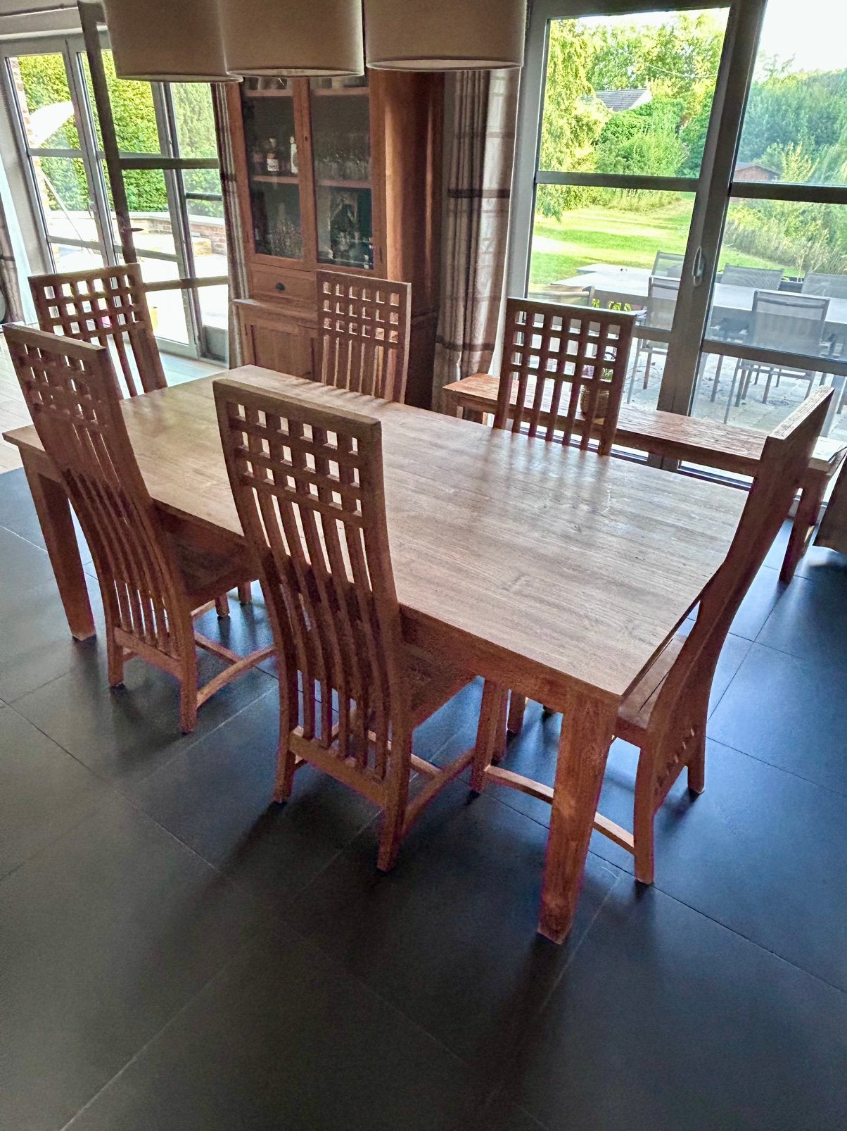 Table salle a manger en teck + 6 chaises, Maison & Meubles, Tables | Tables à manger, Utilisé, 50 à 100 cm, 200 cm ou plus, Cinq personnes ou plus