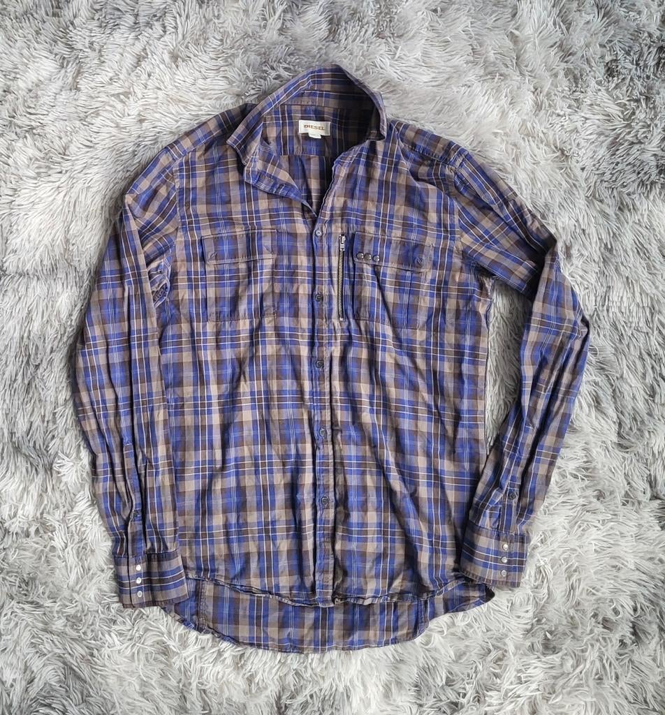 Diesel Vintage Tartan blauw en bruin overhemd - maat L, Diesel, Blauw, Ophalen of Verzenden, Halswijdte 41/42 (L)