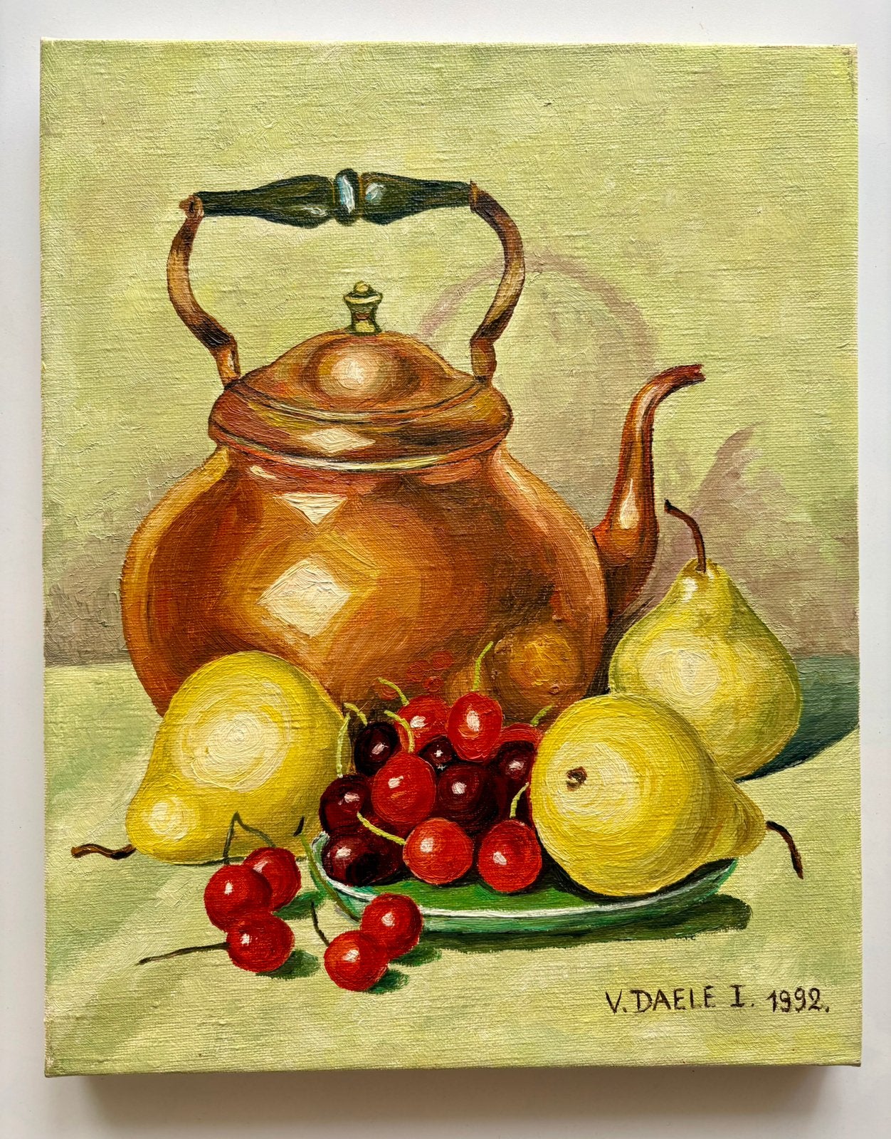 Stilleven. Gesigneerd olieverf schilderij op linnen doek., Antiek en Kunst, Ophalen, Doek, Stilleven, Gesigneerd