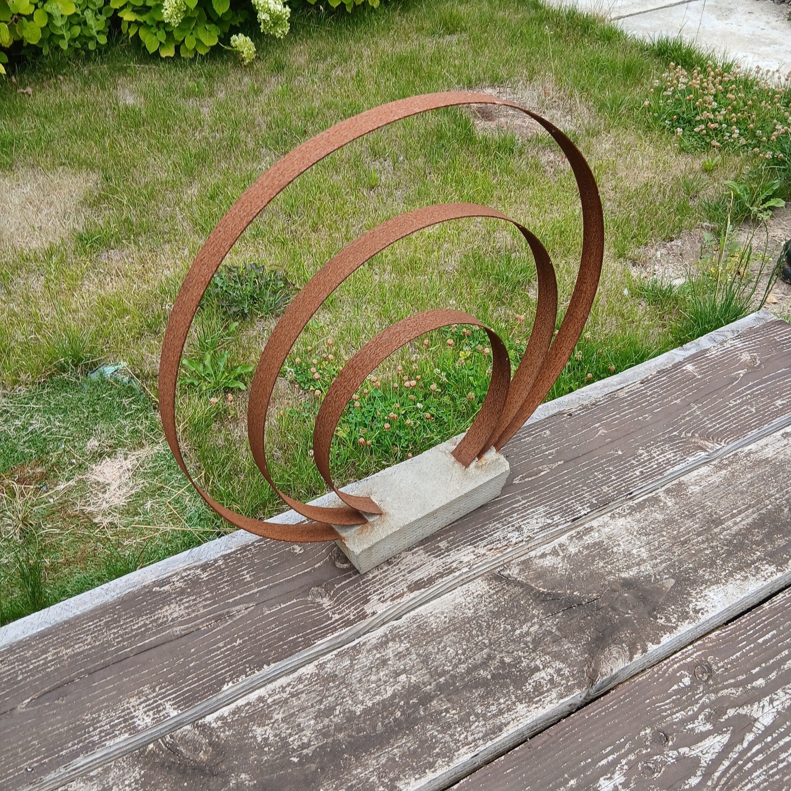 Triple cercle en acier Corten, Jardin & Terrasse, Statues de jardin, Enlèvement, Béton
