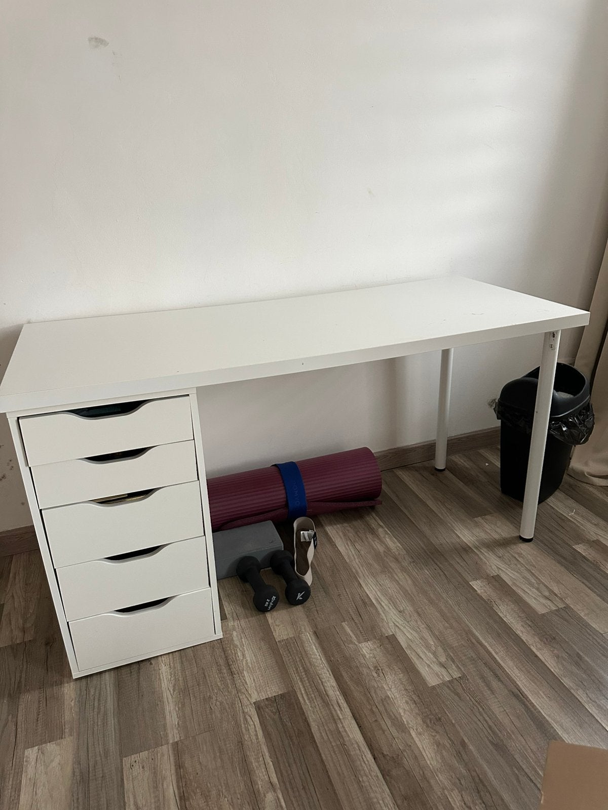 Bureau ikea 140x60 avec caisson alex, Enlèvement, Comme neuf, IKEA, Blanc