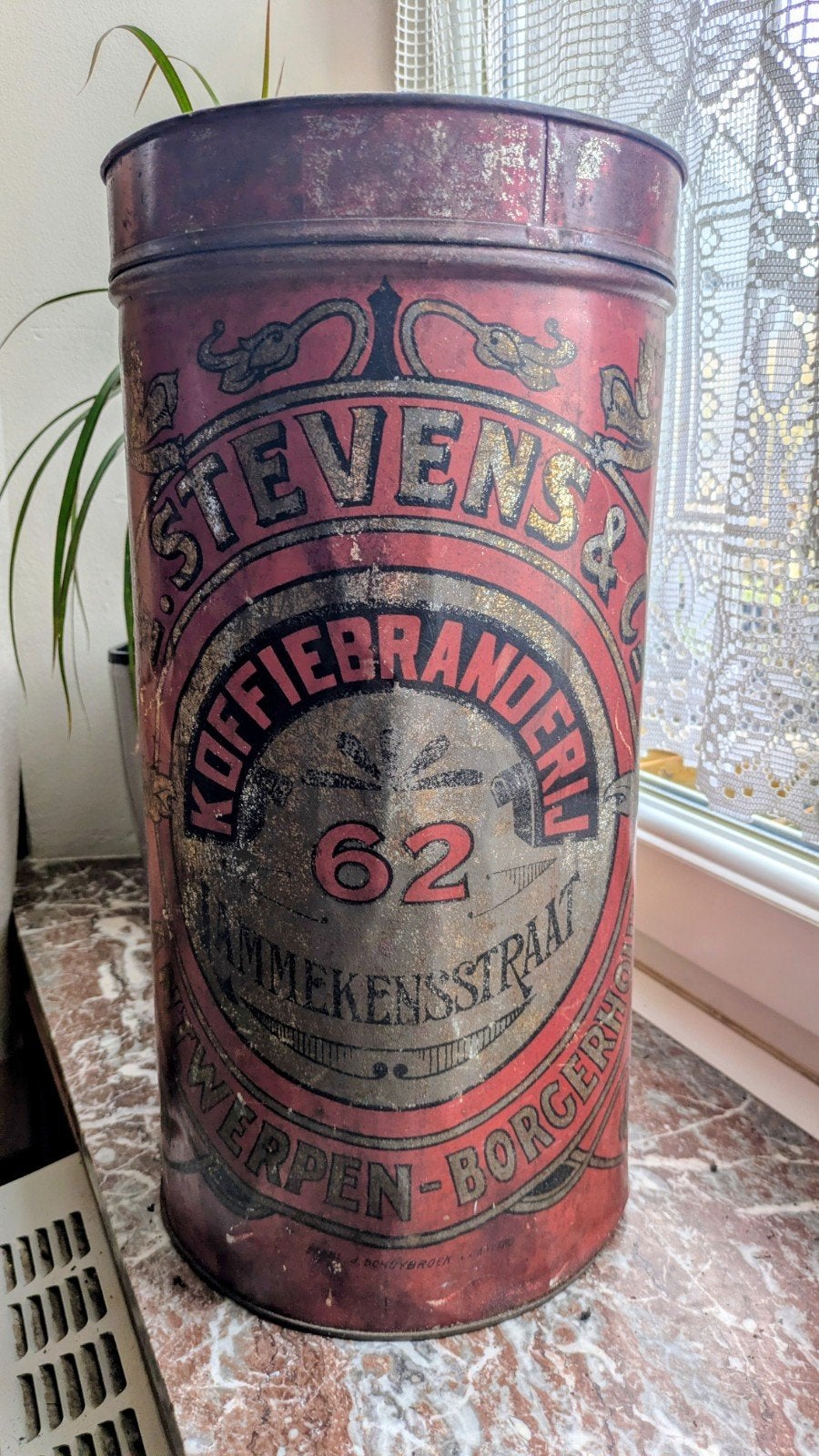 Grande boîte à café E.Stevenson Borgerhout dans son jus, Collections, Boîte en métal, Enlèvement ou Envoi, Café