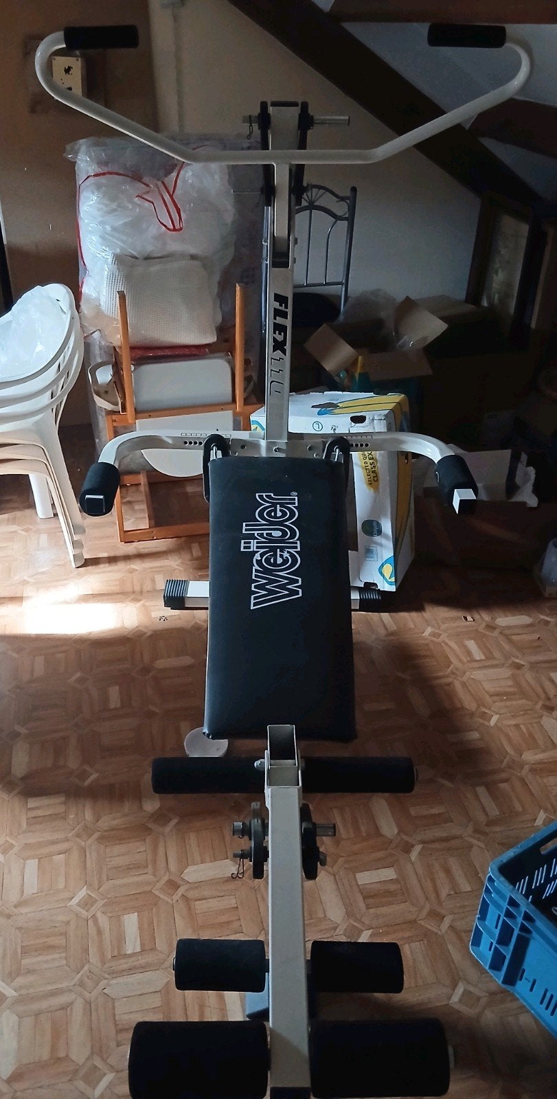 Banc de musculation complet Weider Flex 110 avec accessoires, Enlèvement, Jambes, Couché