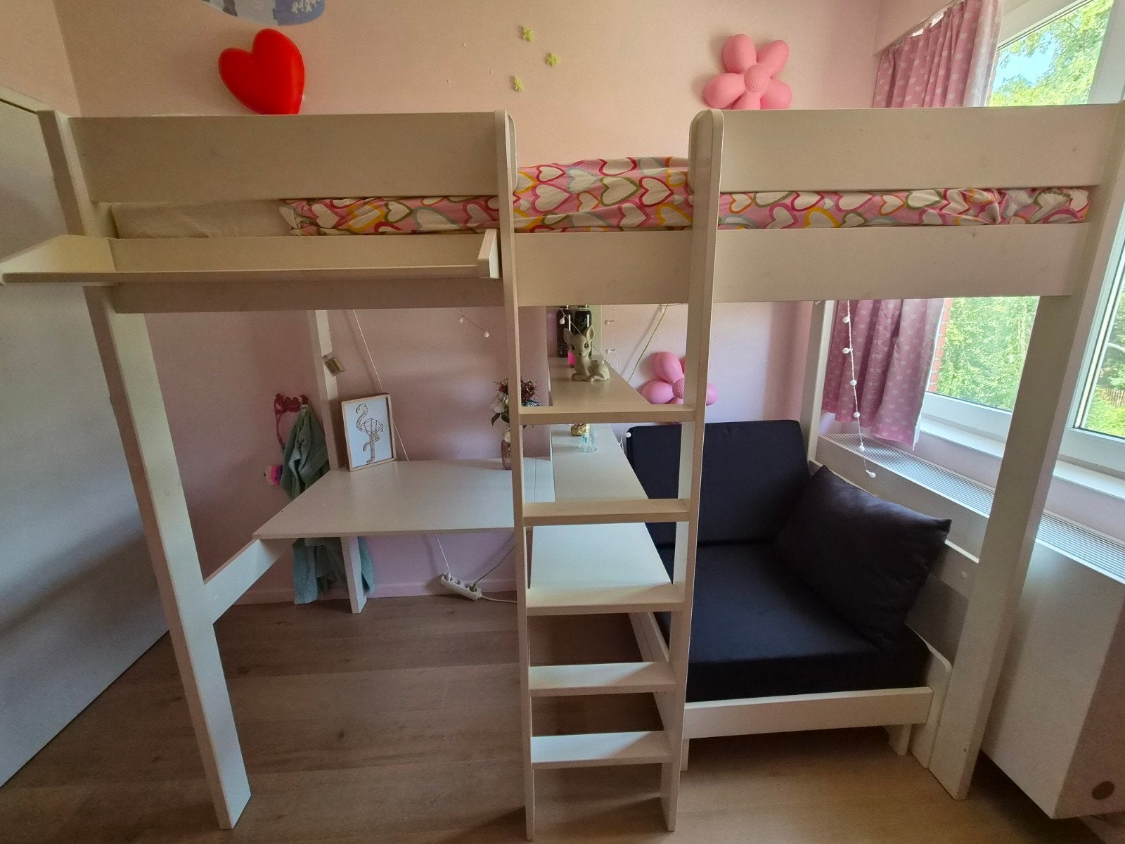 Wit houten hoogslaper met matras, bureau en zithoek/bed, Maison & Meubles, Chambre à coucher | Lits superposés & Lits mezzanines