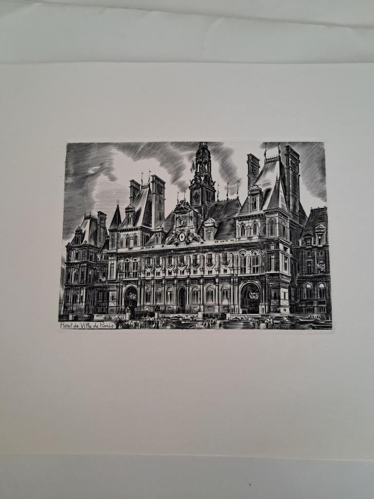 Ets van het stadhuis van Parijs, Antiek en Kunst, Kunst | Etsen en Gravures, Ophalen of Verzenden