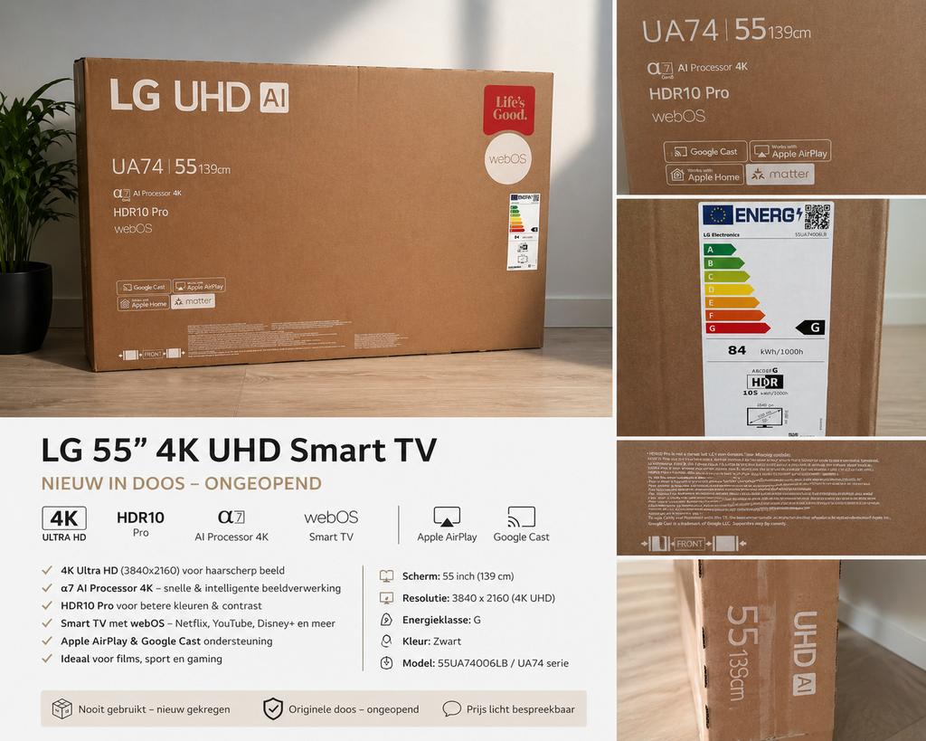LG 55” 4K Smart TV NIEUW in doos – ongeopend, Audio, Tv en Foto, Televisies, Ophalen, LED, 50 Hz, Nieuw