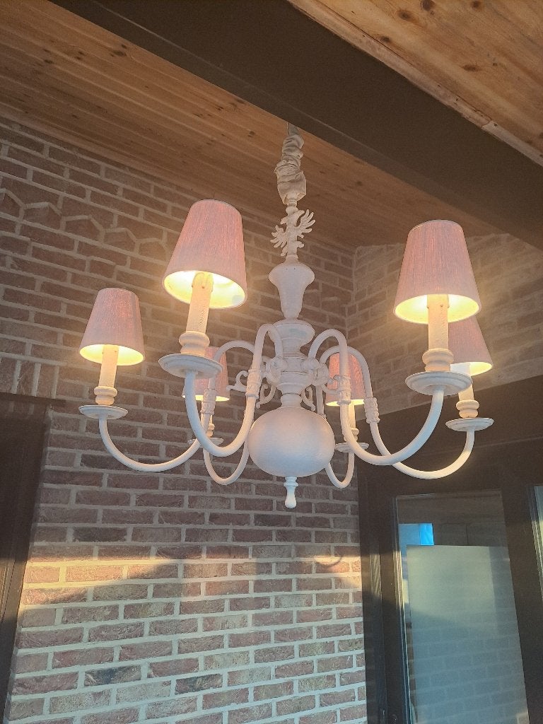 luster met 6 lampen en kapjes, Huis en Inrichting, Ophalen, Gebruikt