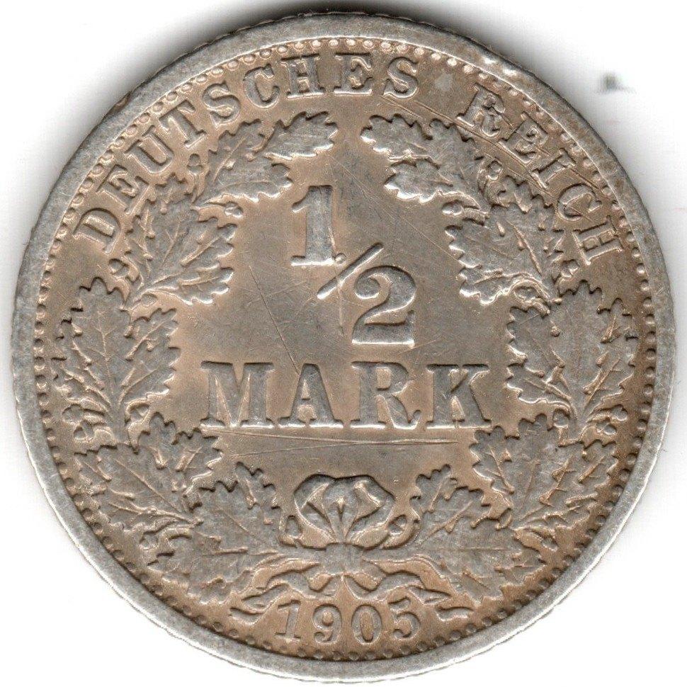 Duitsland : 1/2 Mark 1905 F Stuttgart KM#17 Ref 16484, Ophalen of Verzenden, Duitsland, Losse munt