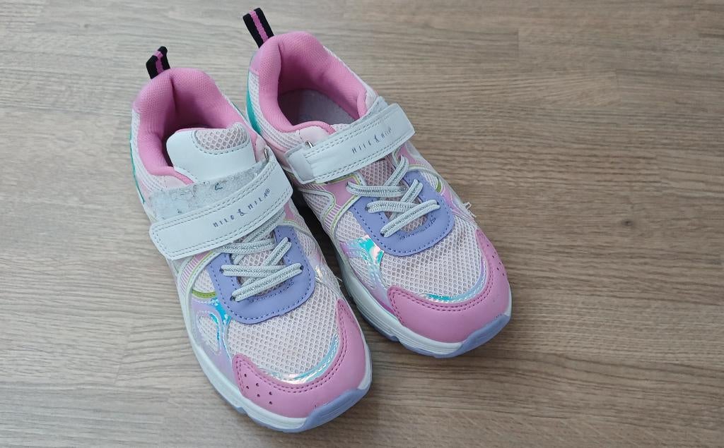 Roze en paarse Milo & Mila sneakers met klittenbandsluiting, Gebruikt, Meisje, Schoenen, Ophalen