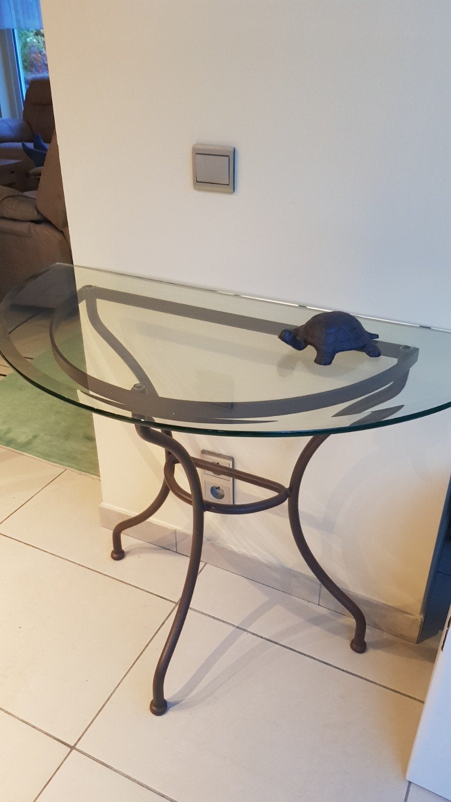 Table en verre, 4 chaises, petite table semi-ronde, Maison & Meubles, Enlèvement, Métal