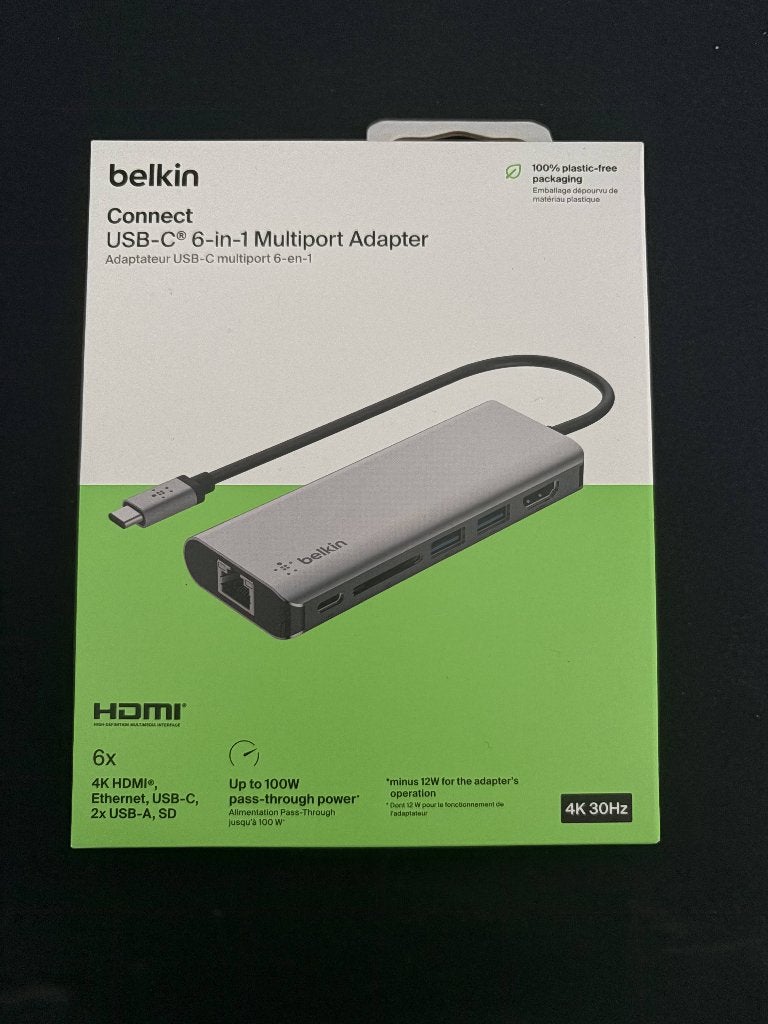 [NIEUW] Belkin USB-C adapter 6-in-1 hub docking station, Enlèvement ou Envoi, Station d'accueil, Portable, Neuf