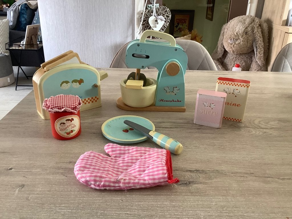 Houten speelgoed keuken speelset, Ophalen of Verzenden, Gebruikt, Hout, Speelkeuken-accessoire