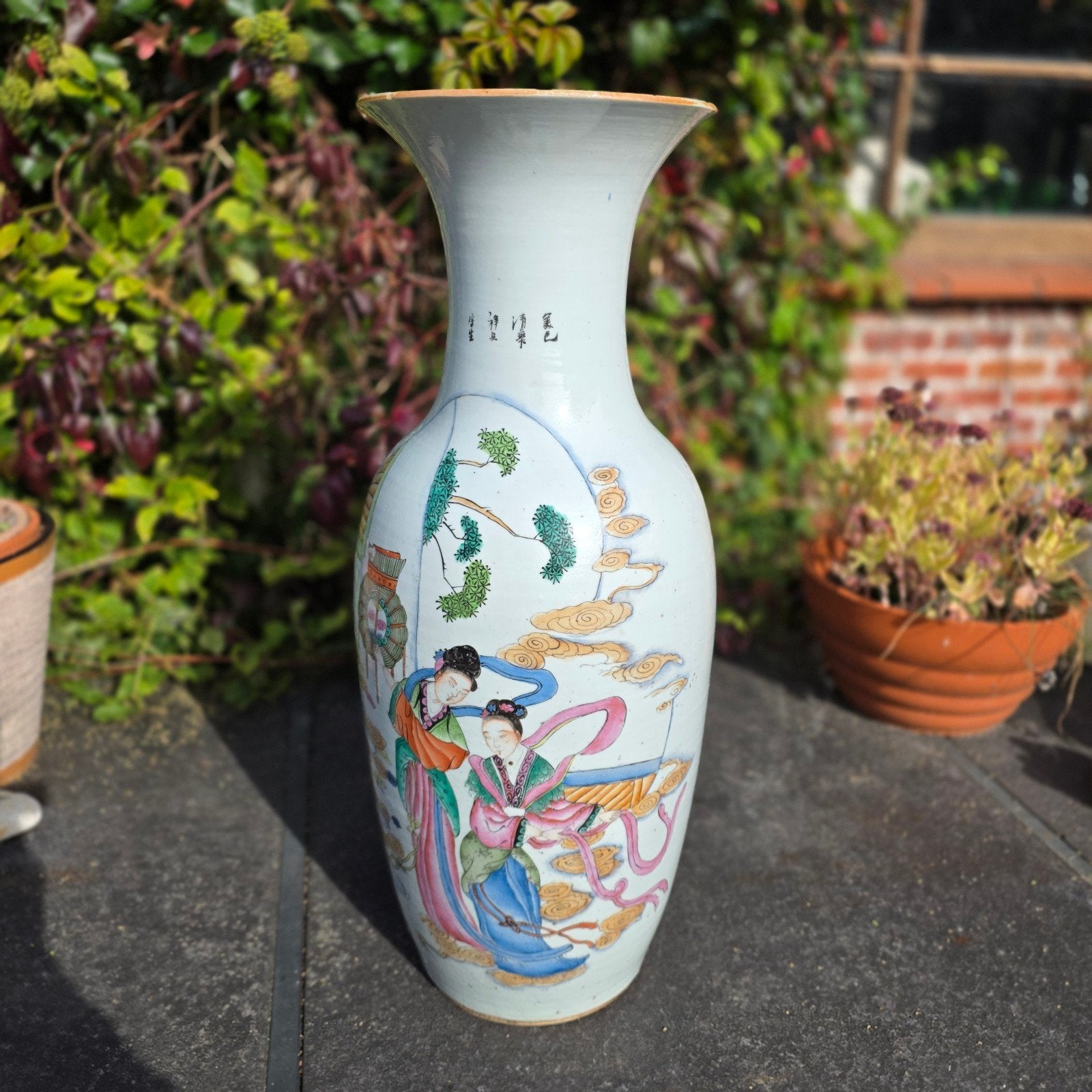 Beau vase balustre chinois 58 cm — Late Qing/Republie, Antiquités & Art, Enlèvement