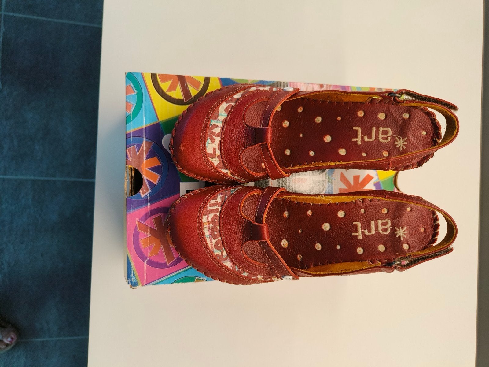 Prachtige Art-sleehakken met open hiel maat 38, Instappers, Zo goed als nieuw, Rood, Ophalen