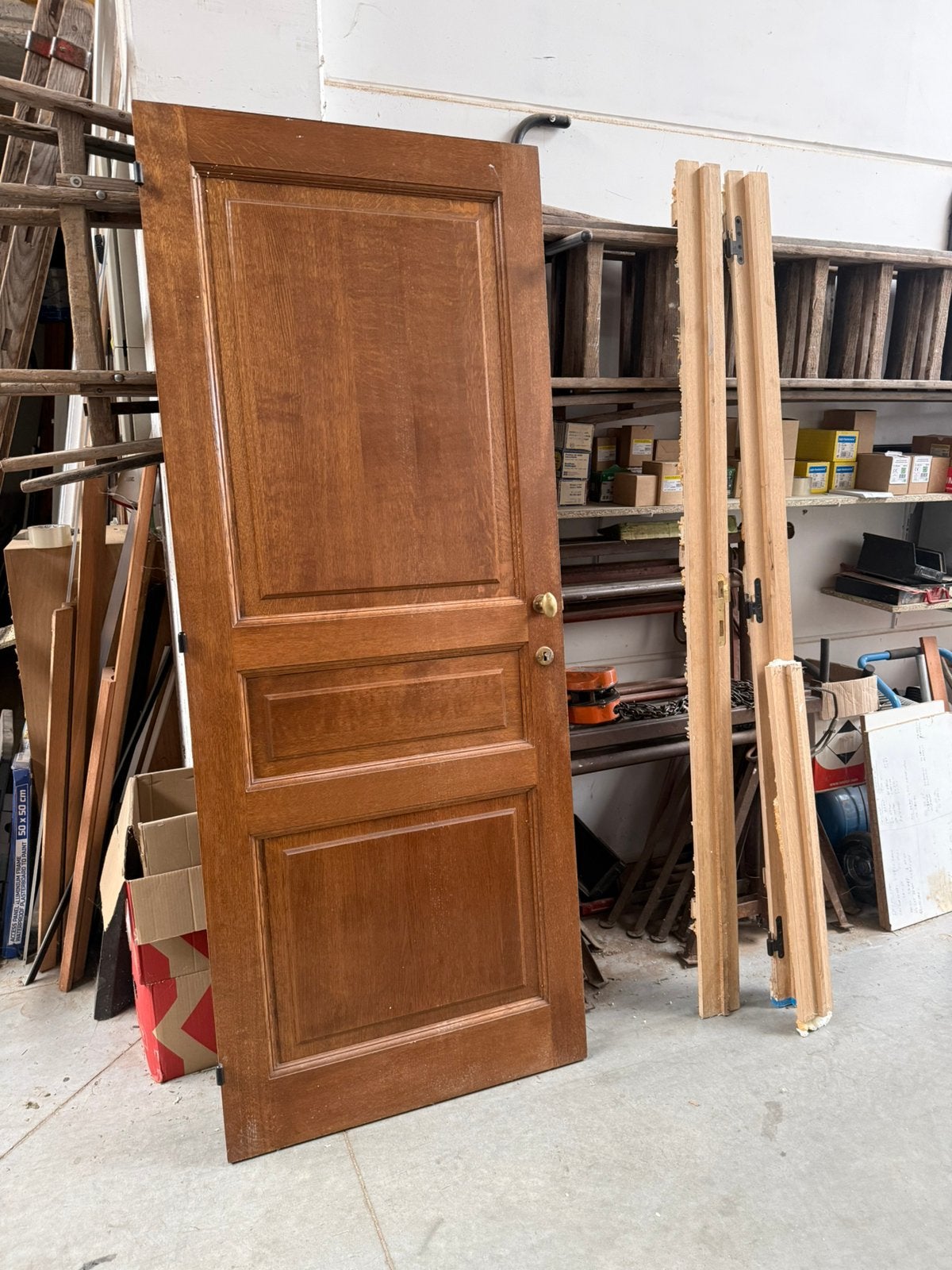 Massief eiken binnendeur+ kaderment zwarte scharnieren, Doe-het-zelf en Bouw, Ophalen, 80 tot 100 cm, Binnendeur, Zo goed als nieuw