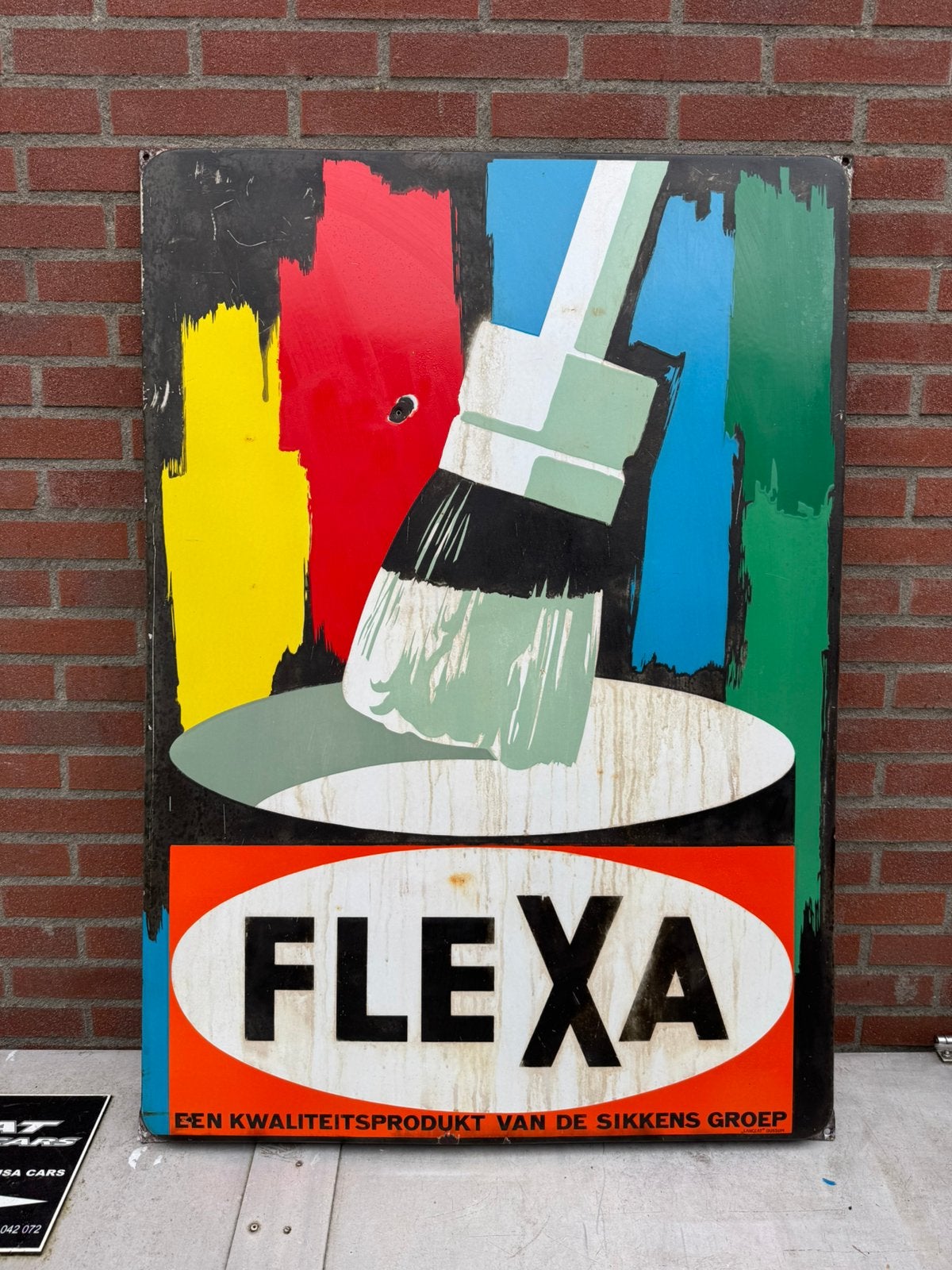 FLEXA Verf oud groot emaille reclamebord, Reclamebord, Gebruikt, ., Ophalen of Verzenden