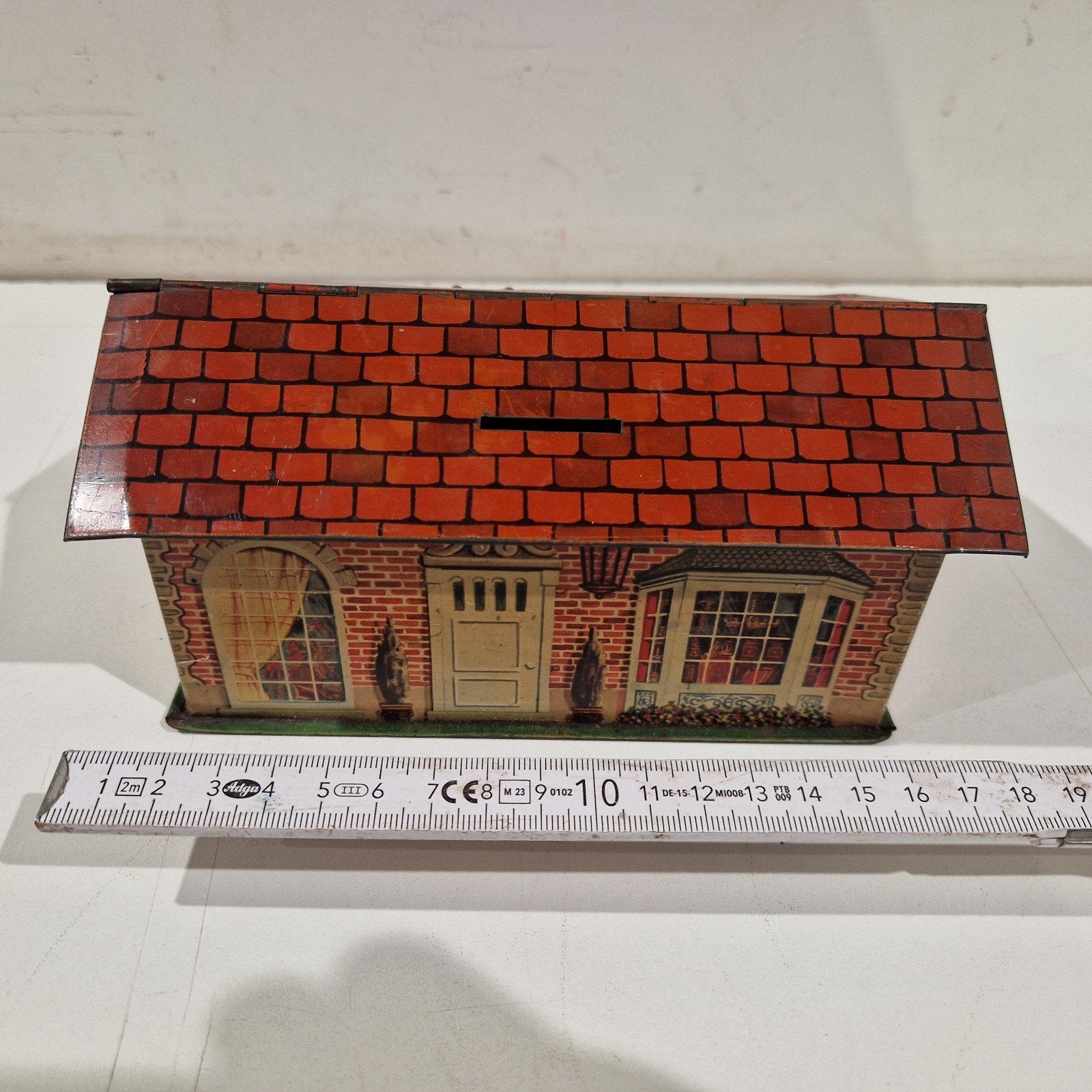tinnen spaarpot DBF Cottage , blik , Koekjesblik , jaren 50, Antiek en Kunst, Ophalen of Verzenden