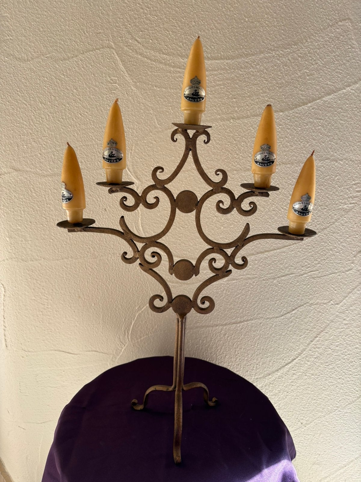 Vintage Smeedijzeren Kandelaar – 5-armig, Antiquités & Art, Enlèvement